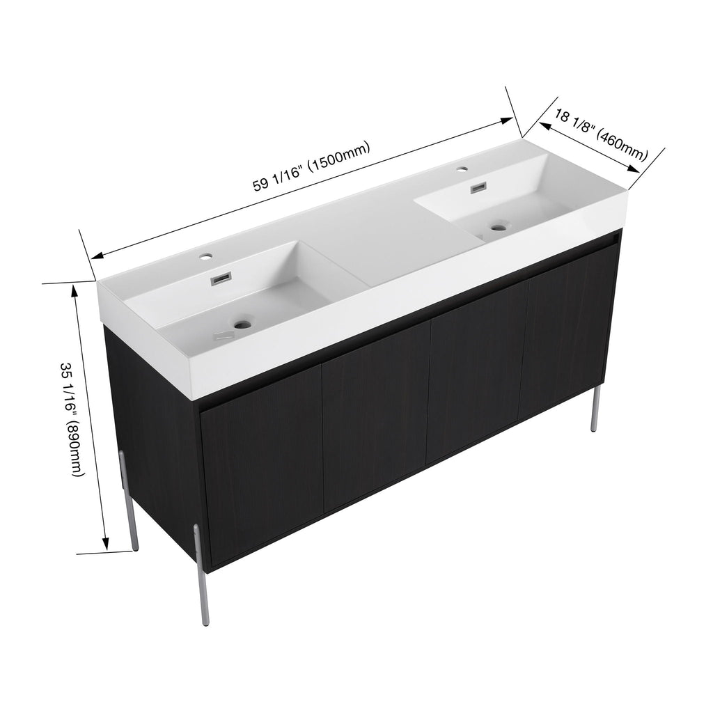 Freestanding Bathroom Vanity With Resin Sink And Storage Cabinet