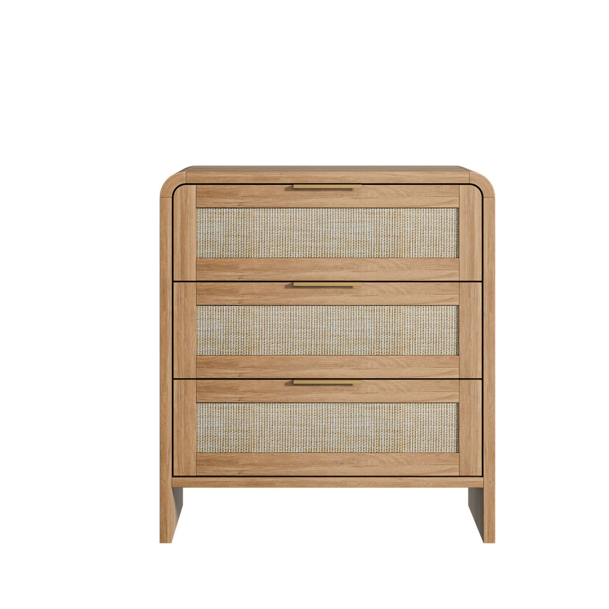 Rattan Nightstand Set of 2 with 3 Drawers in Caramel Oak