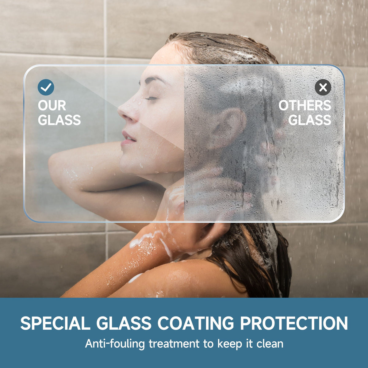 Frameless Single Sliding Soft Close Shower Door, 5 / 16" Clear Nano Coated Tempered Glass And 304 Stainless Steel Handle - Matte Black