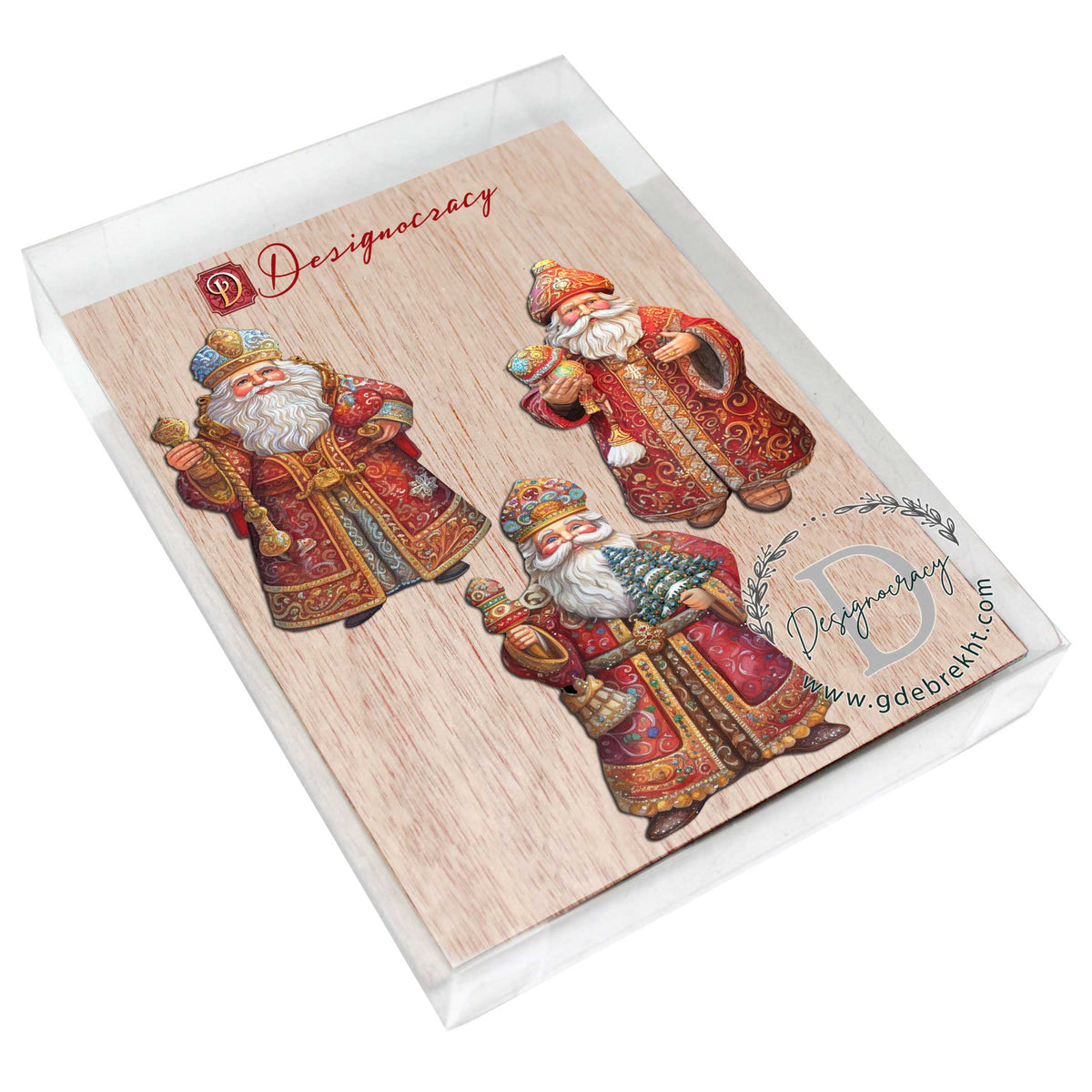 Santa Decorative Eco Wood Ornaments Set of 3 by G. Debrekht - Christmas Decor - 8091032-S3