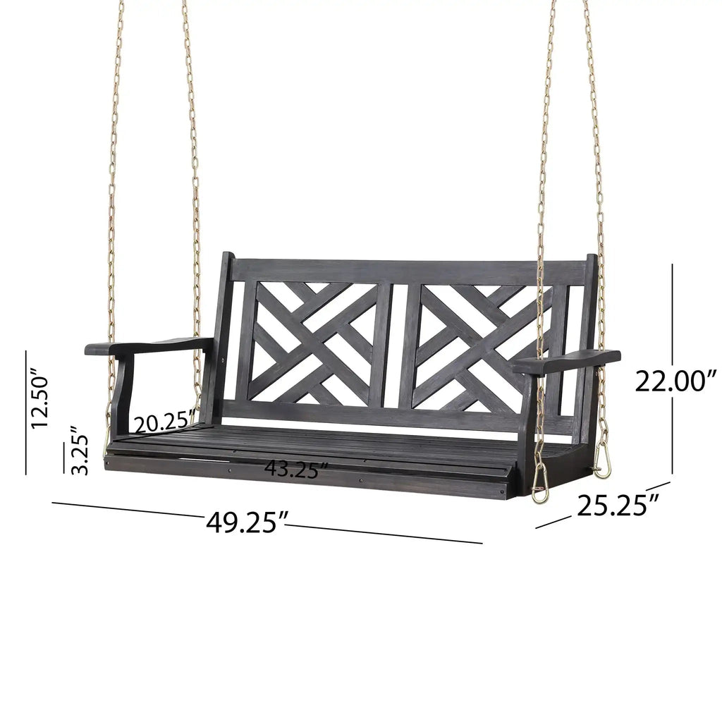 Alejandro Acacia Wood Porch Swing with Slat Panel Seating