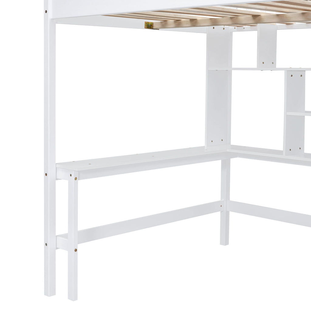 Loft Bed With Bookshelf, Drawers, Desk, And Wardrobe