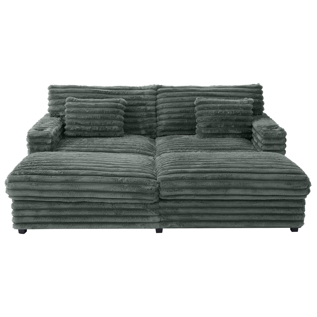 Oversized Double Chaise Lounge Sofa Bed With USB Ports And Cup Holders
