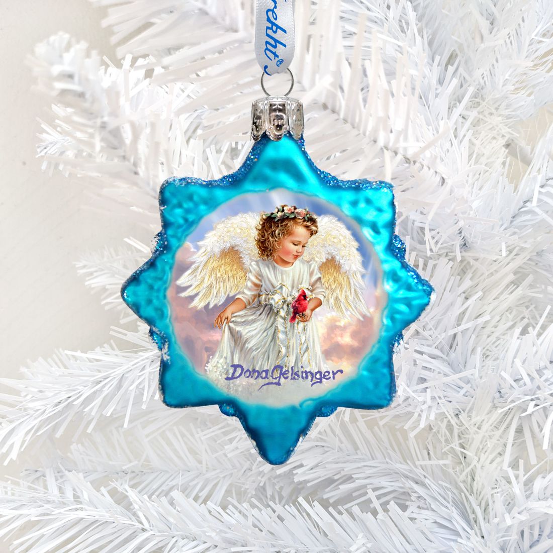 Angel with Cardinal Mercury Glass Ornament by D. Gelsinger - Nativity Holiday Decor - 778115-DG