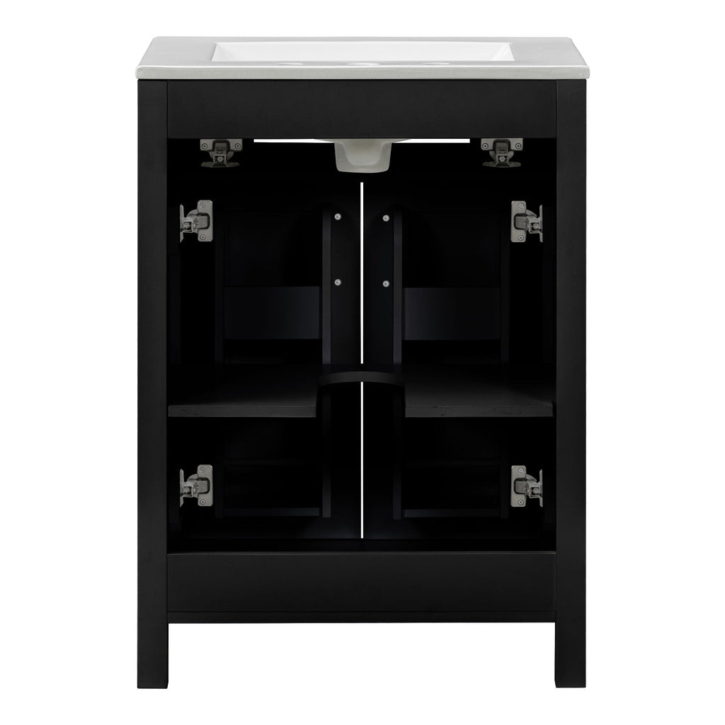 Modern Bathroom Vanity With Ceramic Sink, Soft-Close Doors, Flip Drawer, U-Shaped Shelves, Elegant Storage Solution