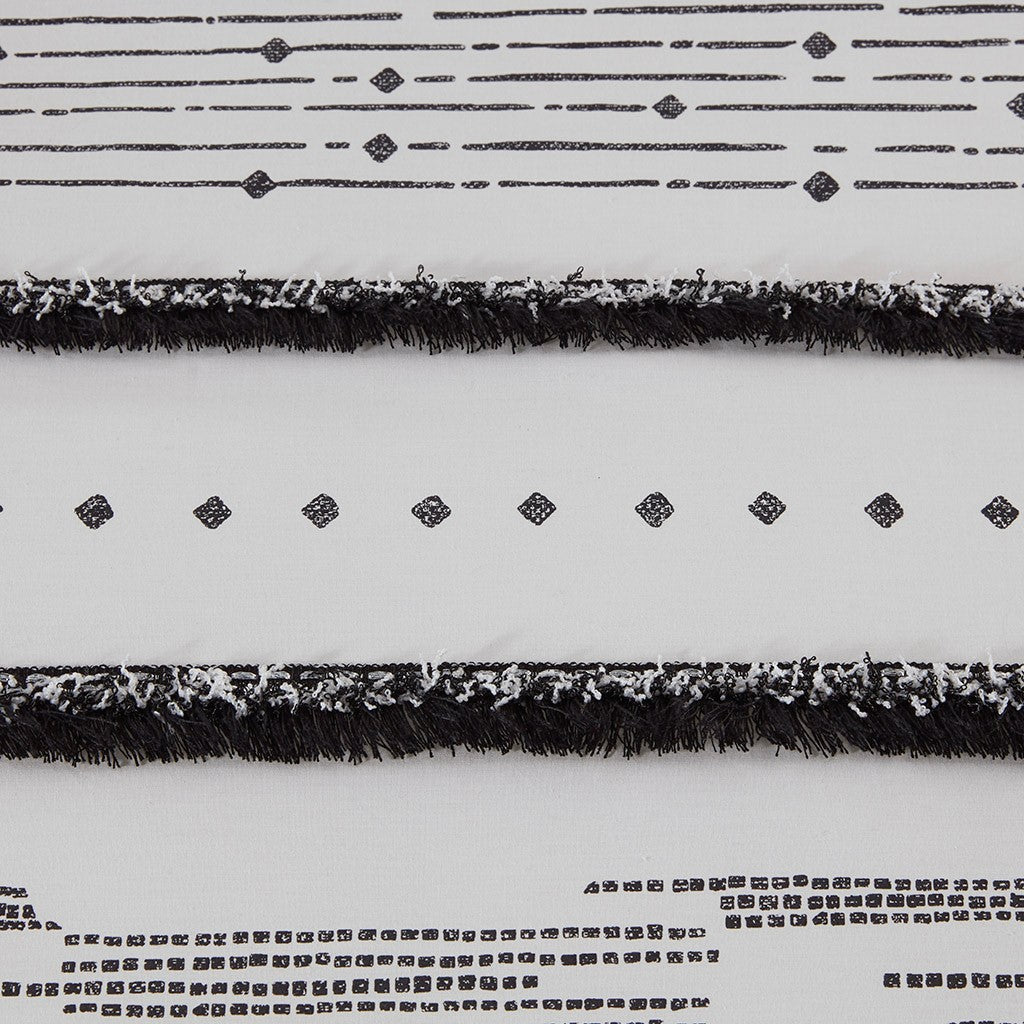 Cotton Printed Comforter Set with Trims Black/White Full/Queen