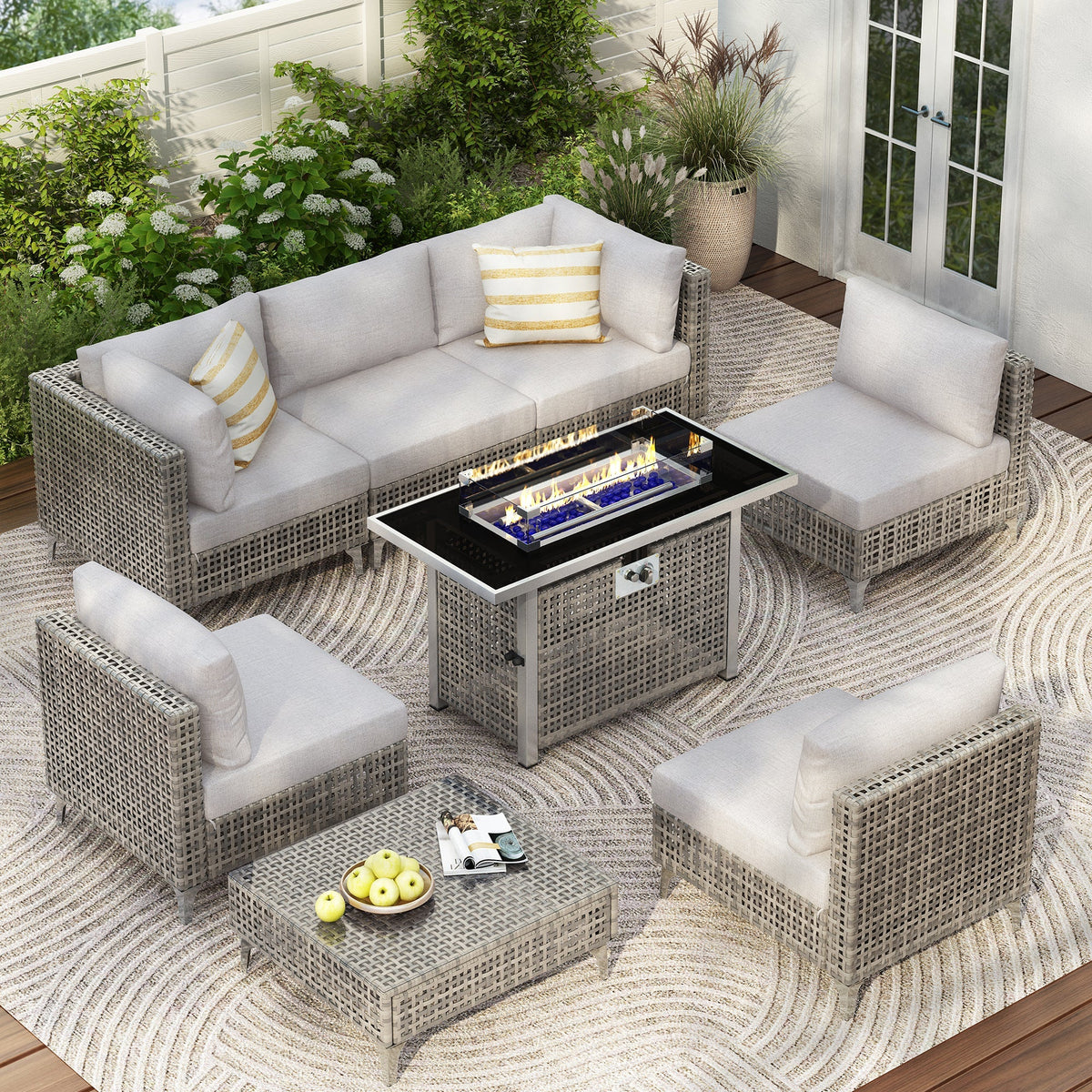 K&K Patio 8-Piece Patio Furniture Set with 43" Fire Pit Table