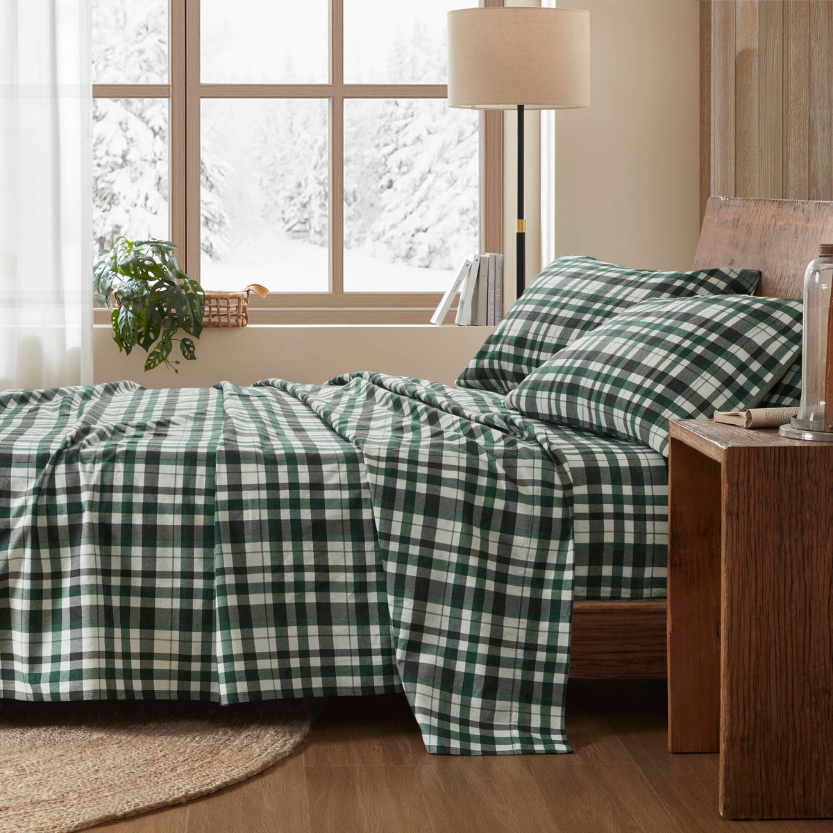 4 Pieces Queen 100% Cotton Flannel Printed Sheet Set Finton