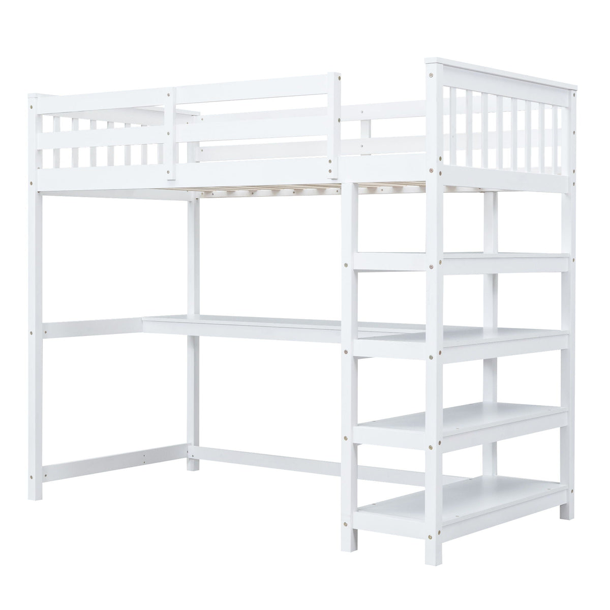 Loft Bed With Storage Shelves And Under Bed Desk