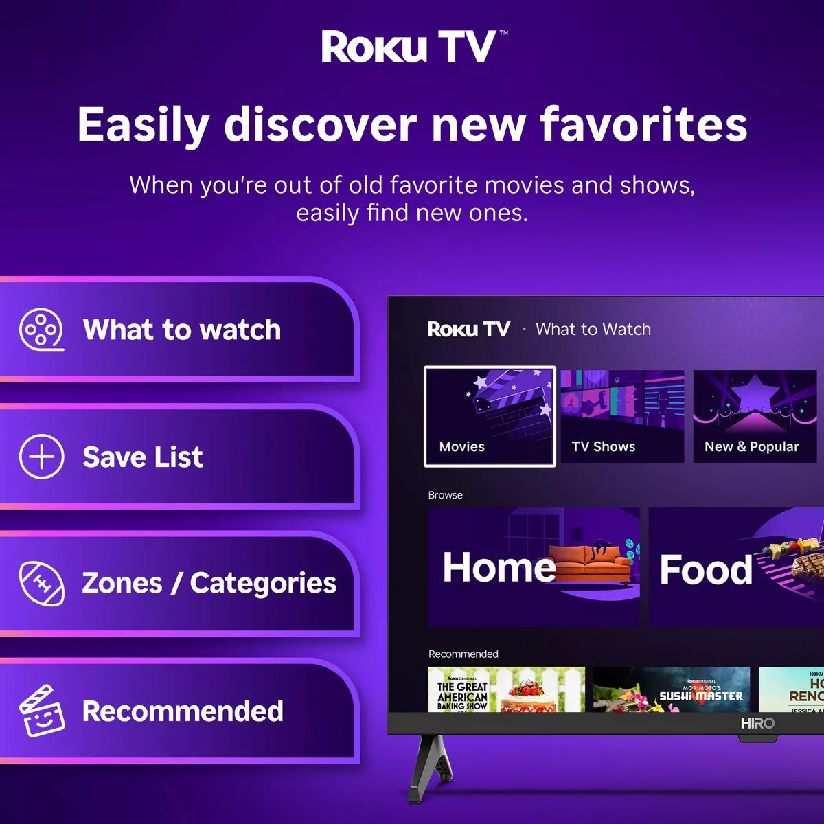 Hiro Roku TV 720P HD Smart TV Flat Screen LED Television with Roku TV and Dolby Audio for Streaming