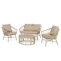 Bruce Boho Inspired 4 Pieces Chat Set with Water Resistant Cushions - Brown