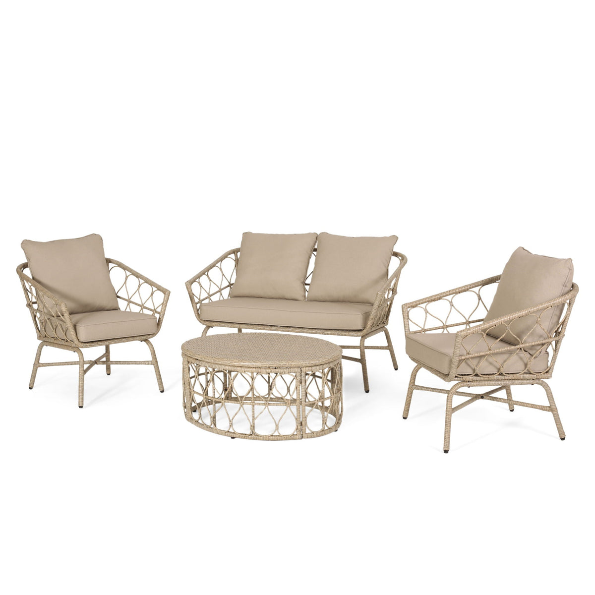 Bruce Boho Inspired 4 Pieces Chat Set with Water Resistant Cushions - Brown