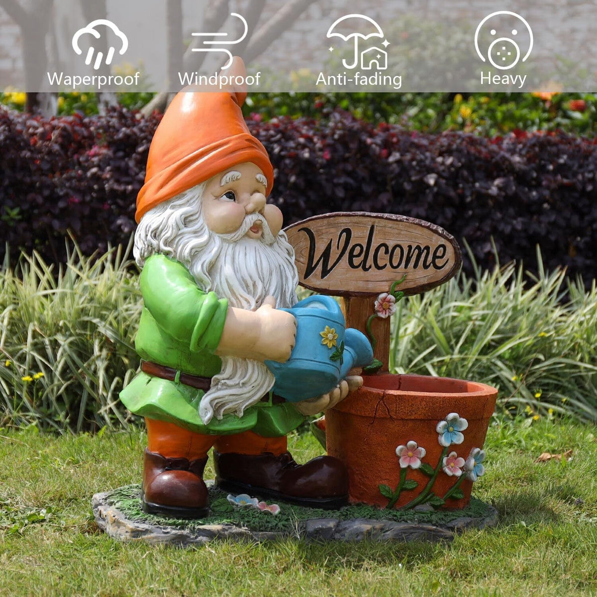 Outdoor Garden Sculpture Gnome Flower Pot Planter