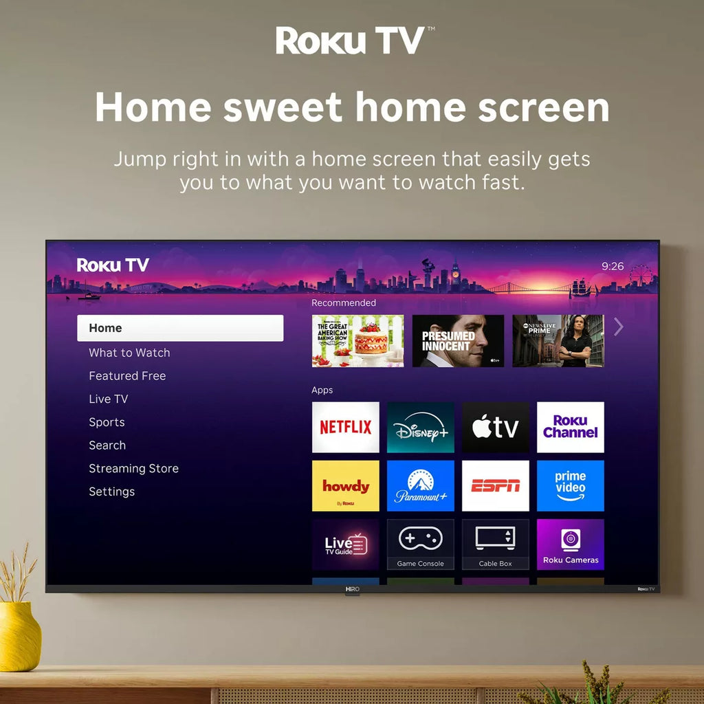 Hiro 4K HDR Smart TV Flat Screen LED Television with Roku TV and Dolby Audio Streaming