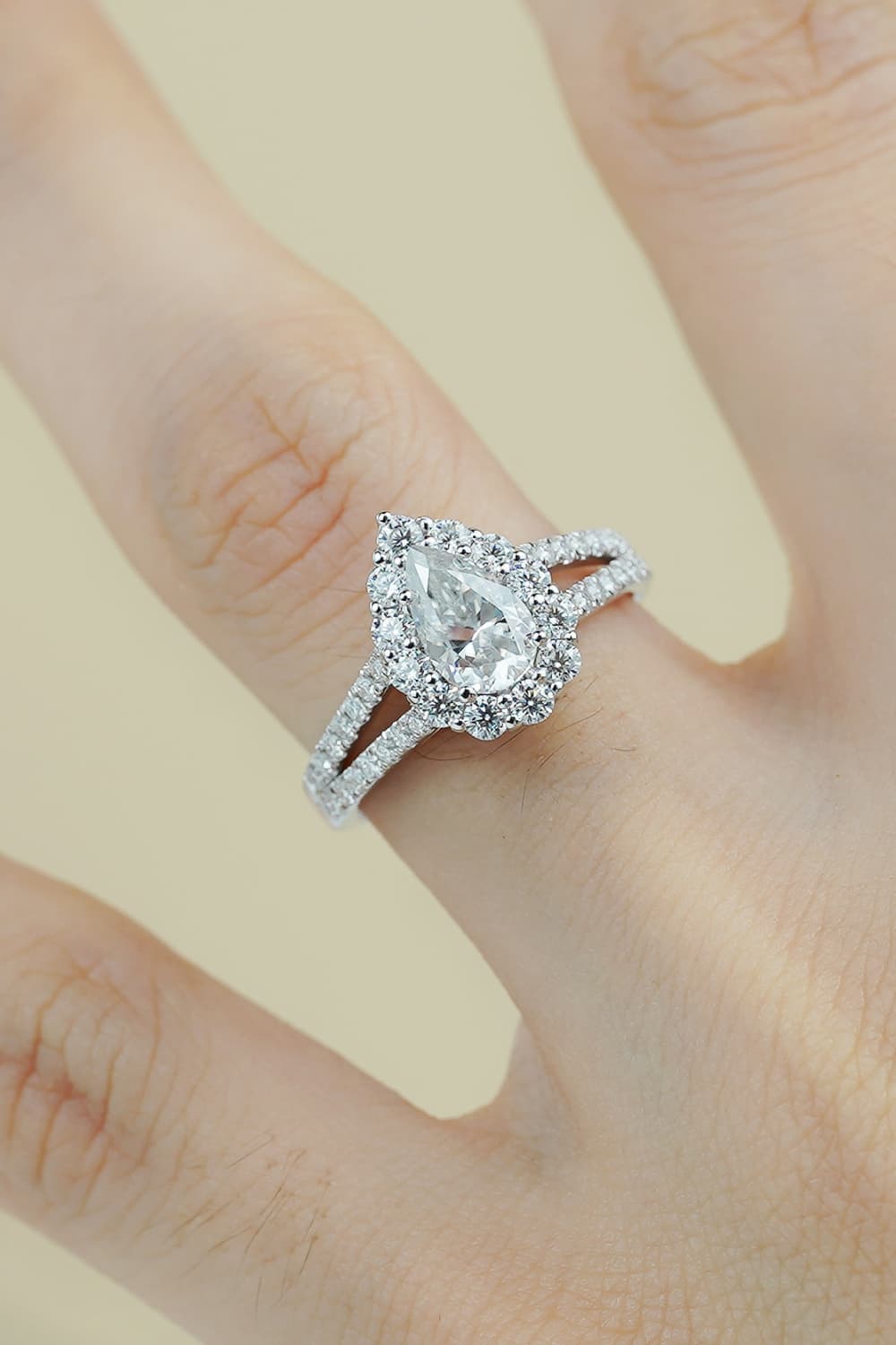 1 Carat Sparkala™ Teardrop Split Shank Ring (Platinum Over Pure Sterling Silver)