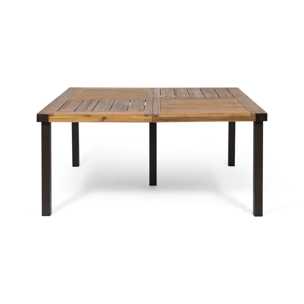Lankershim Modern Industrial Dining Table With Acacia Wood Slat Design - Teak