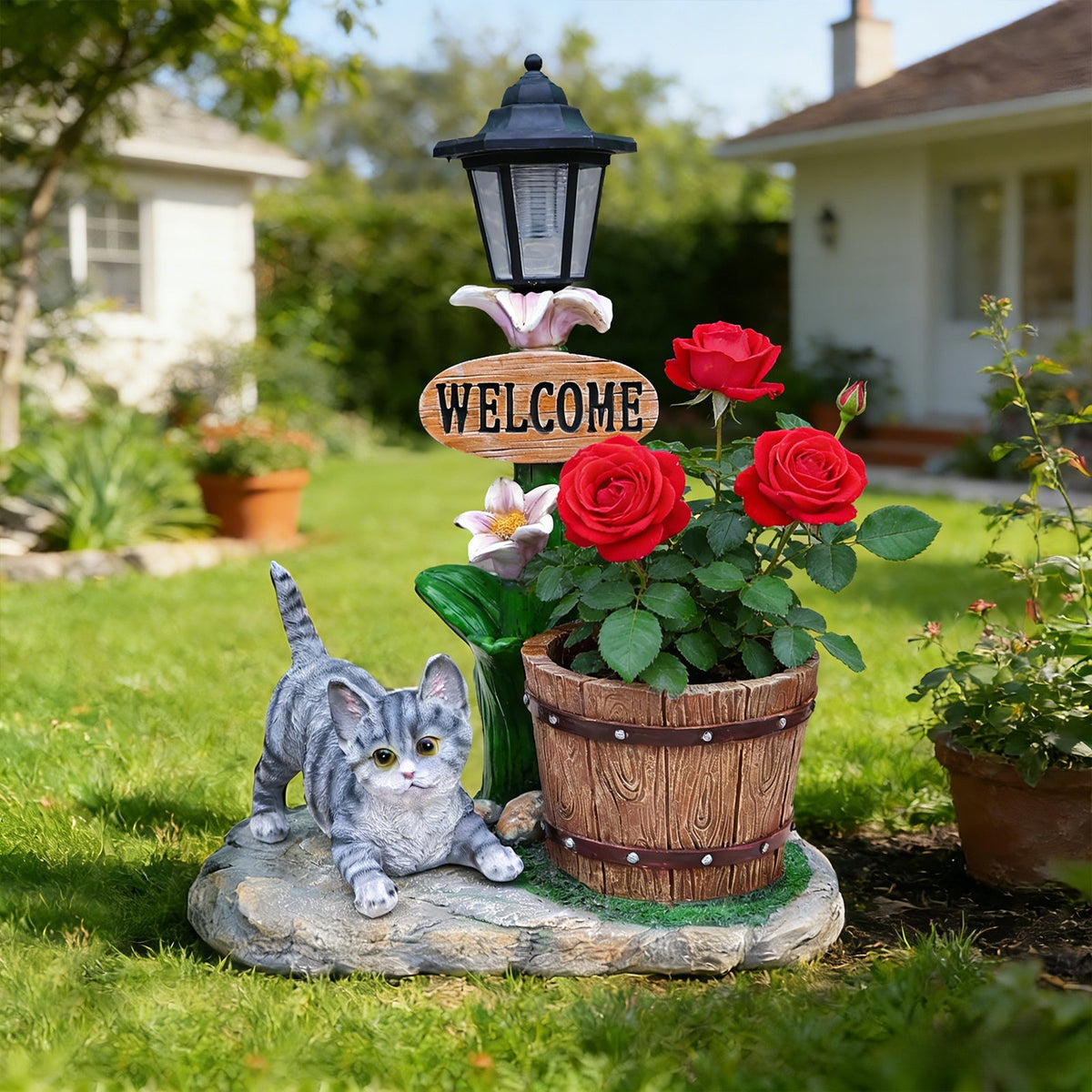 Lying Cat Solar Planter Garden Decor
