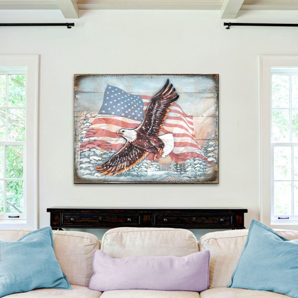 American Eagle Art Wooden Wall Art by Nature Wonders - American Patriotic Decor - 95221B