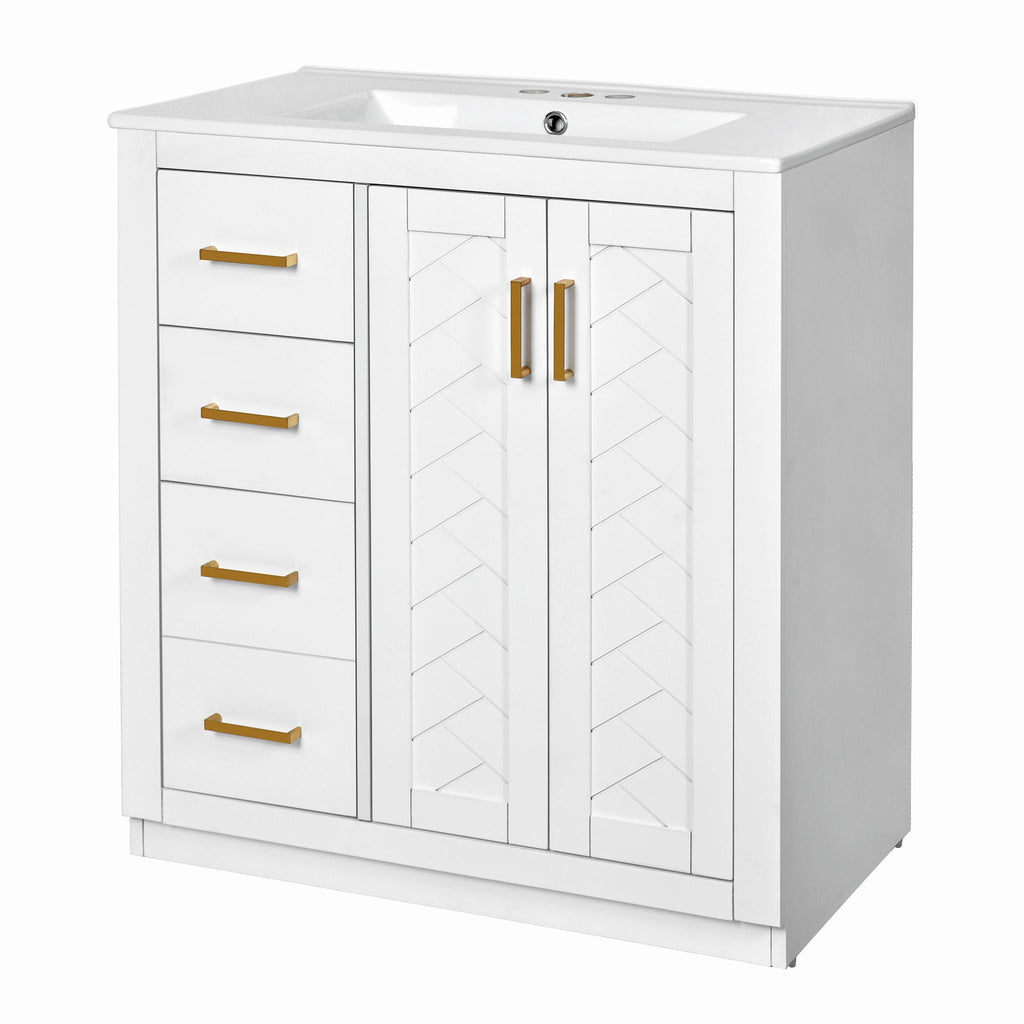 Ceramic Sink Combo, Freestanding Vanity Set With 3 Drawers & Soft Closing Doors