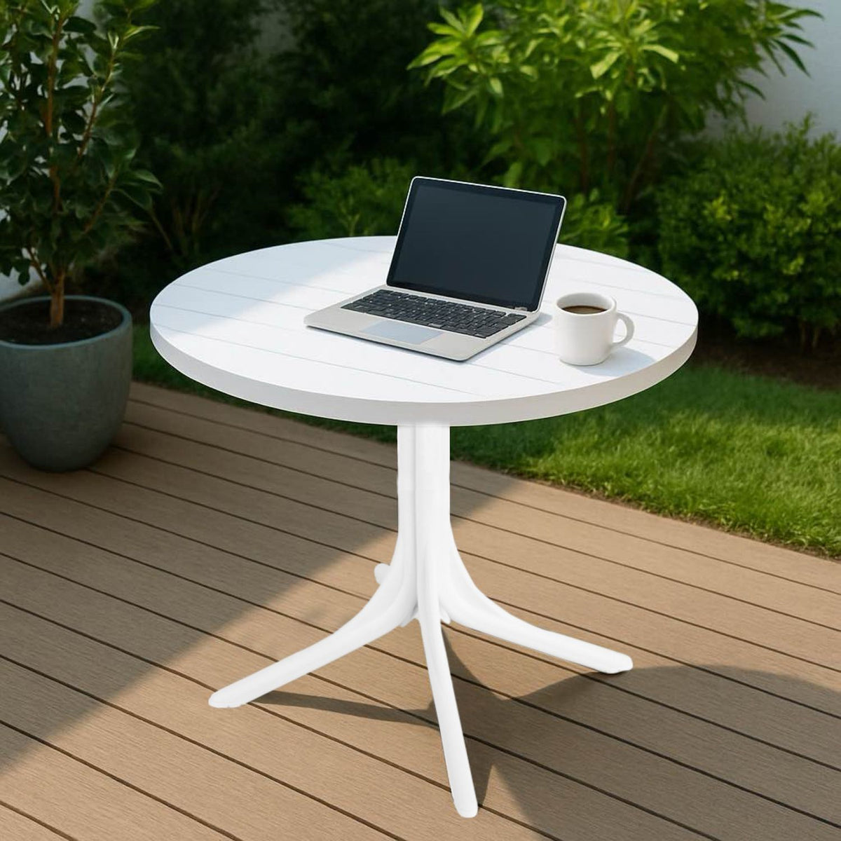 Modern Round Table, Waterproof, UV Resistant And Durable - White