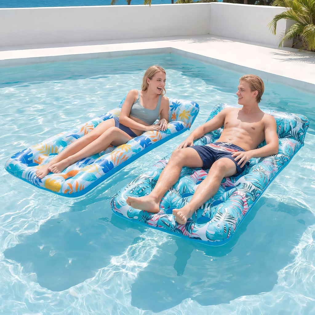 2 Pack Inflatable Pool Float Mat, Giant Pool Floats Adult Size with Headrest, Lake Float Raft Water Lounger, Multi-Purpose Swimming Pool Floats for Pool Party, Summertime Beach, Outdoor