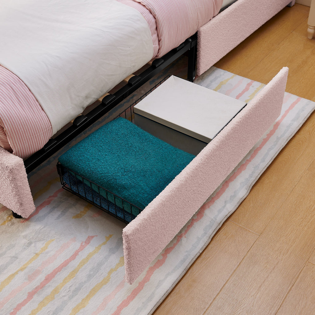 Twin Size Kids Upholstered Bed with Oversized Rabbit Ear Headboard