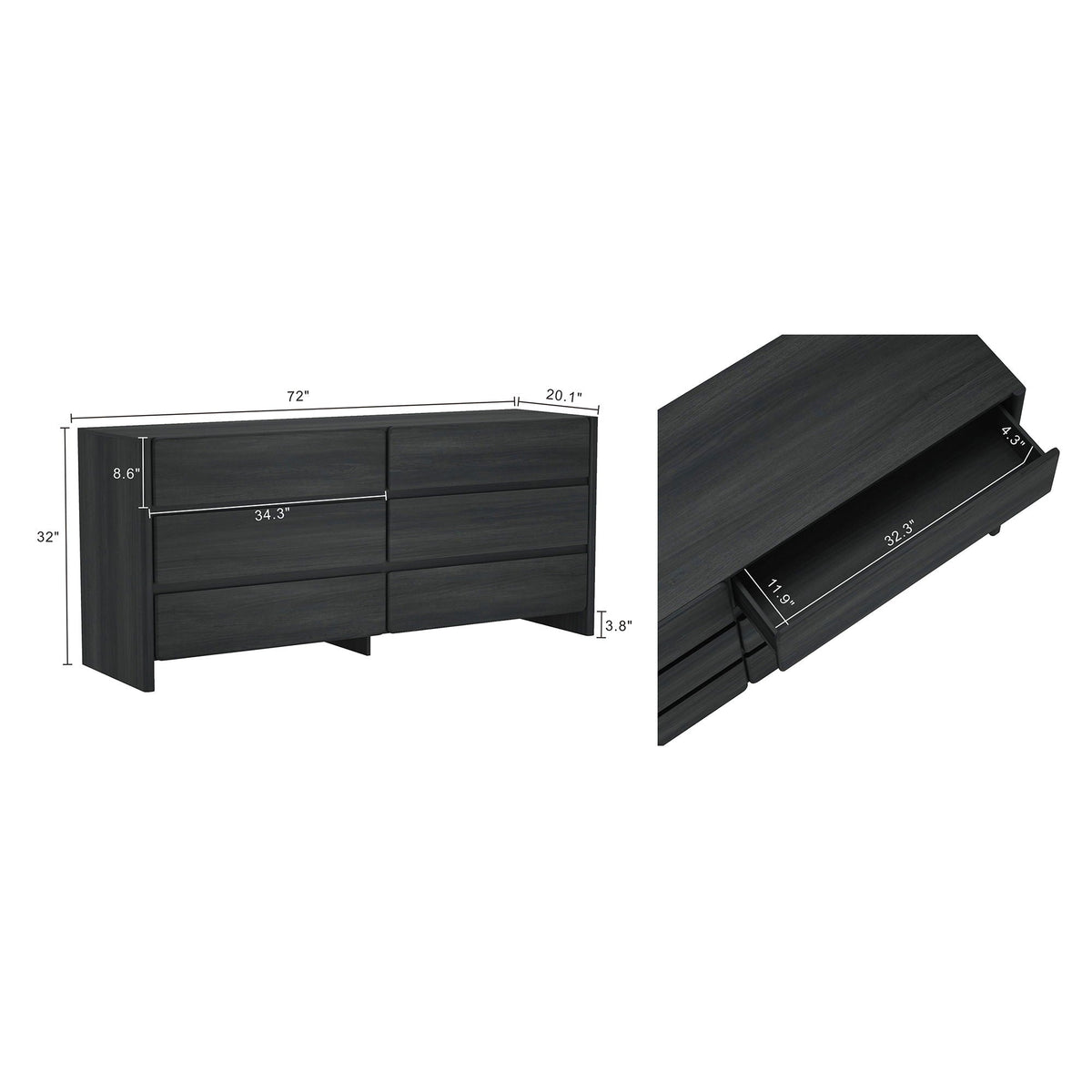 Linda - Double Wide Dresser With 6 Drawers