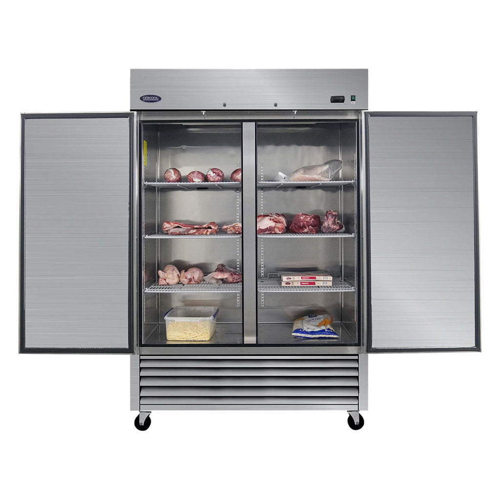 54" Commercial Freezer 49 Cu.Ft With 2 Solid Door Reach-In Freezers Stainless Steel Etl Approved Upright Freeze Storage - Silver