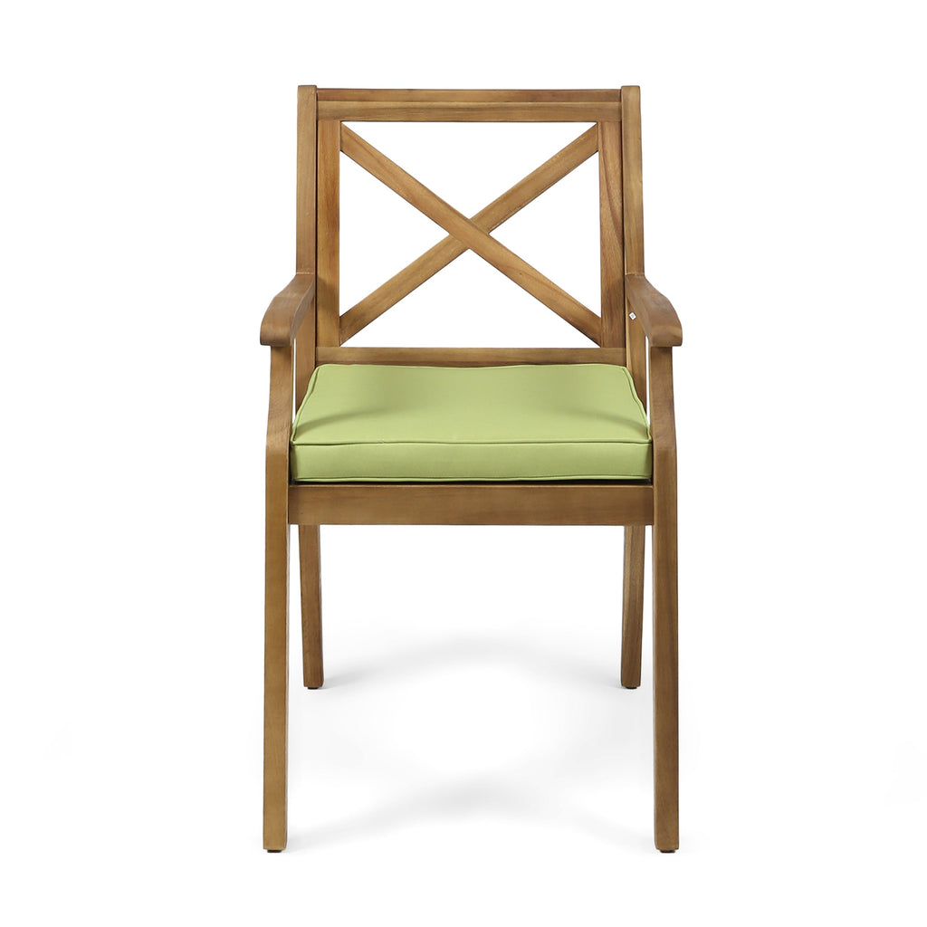 7 Pieces Acacia Wood Outdoor Dining Set with Green Cushions