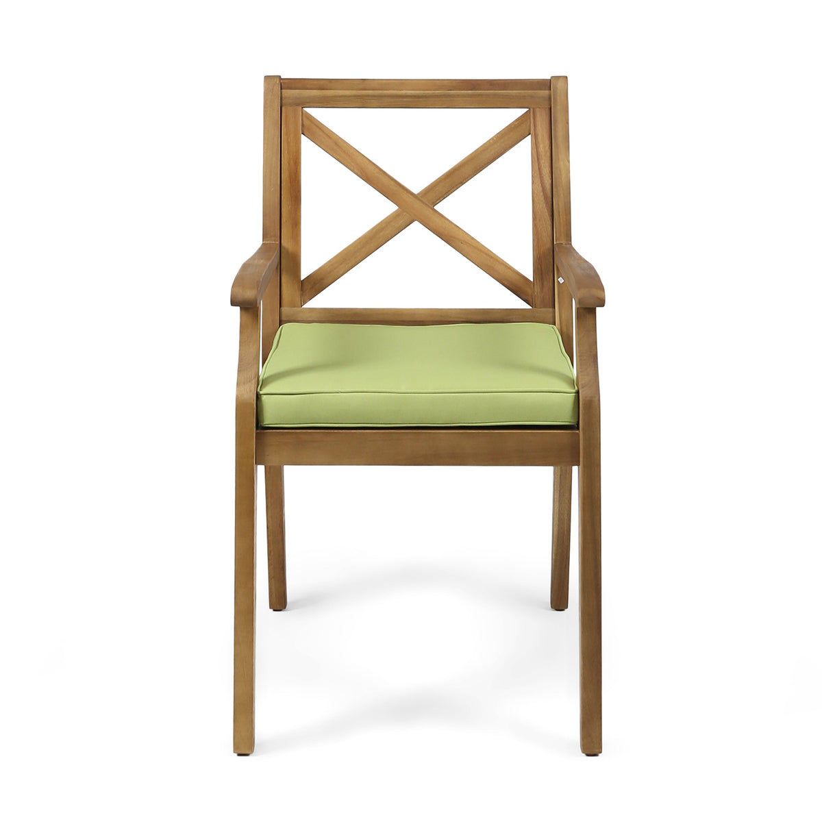7 Pieces Acacia Wood Outdoor Dining Set with Green Cushions