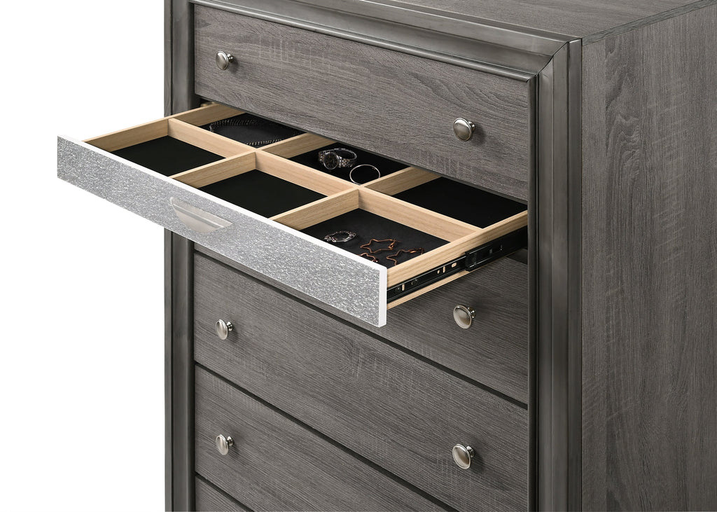 Traditional Queen 5 Piece Storage Bedroom Set in Gray Wood