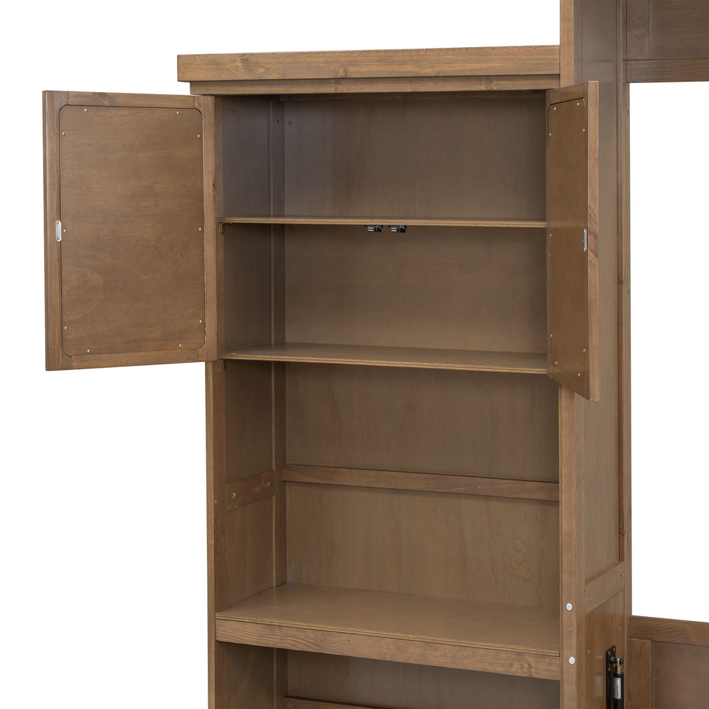 Queen Size Murphy Bed With Louvered Design And Multiple Storage Shelves - Wood