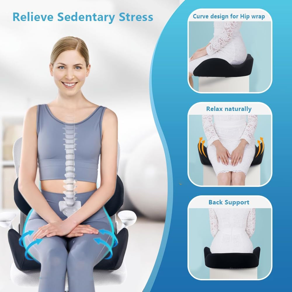 X Large Memory Foam Seat Cushion Lumbar Support Pillow for Sciatica & Tailbone Pressure Relief Coccyx Pad for Office Chair, Car,Wheelchair,Home,Office