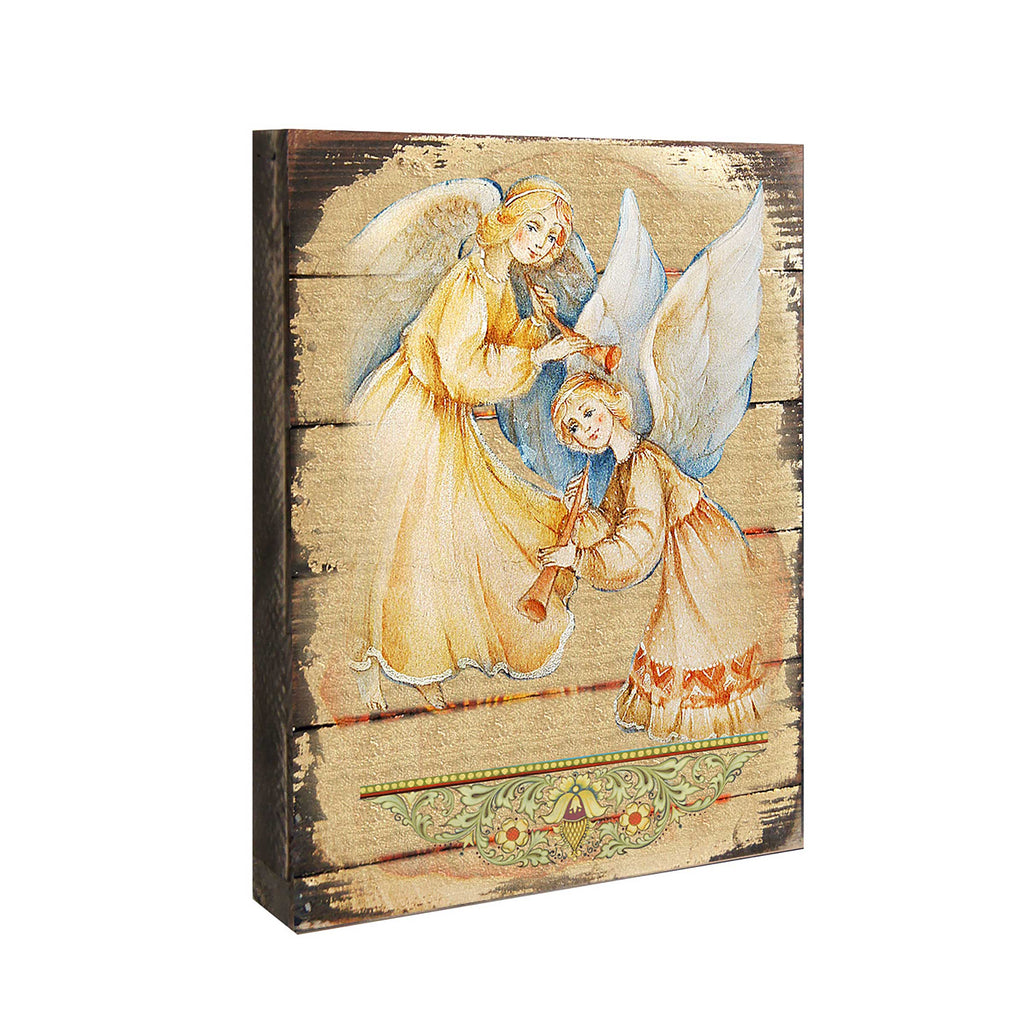 Angels Watching Over You Wooden Gold Plated Religious Christian Sacred Icon - Inspirational Icon Decor - 85046