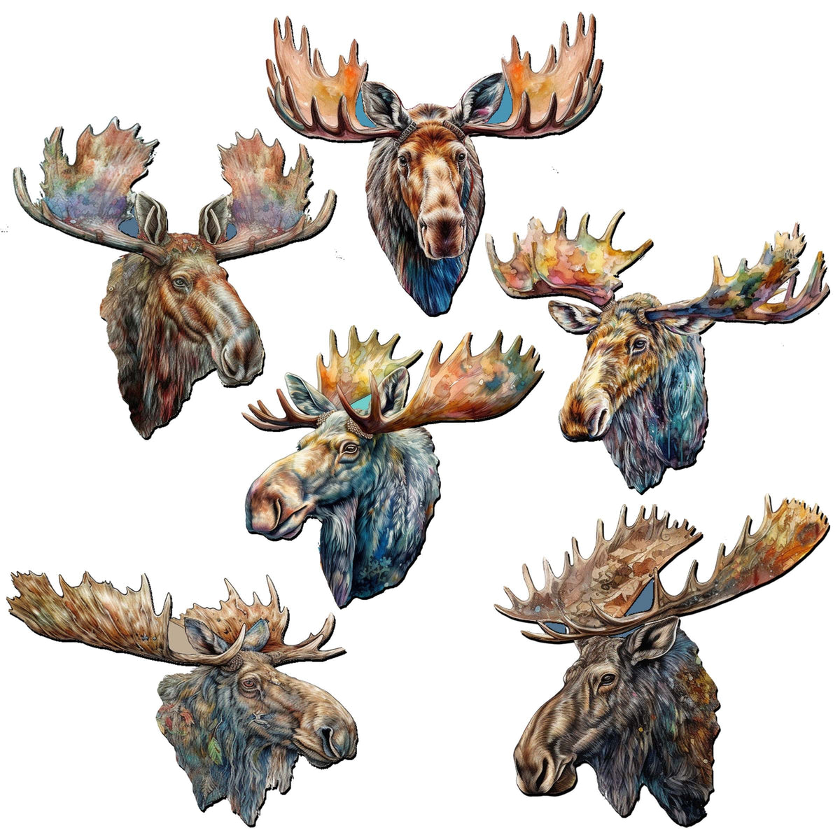 Majestic Moose Decorative Eco Wood Magnets Set of 6 by G. Debrekht - Wildlife Decor - 8090108G-S6