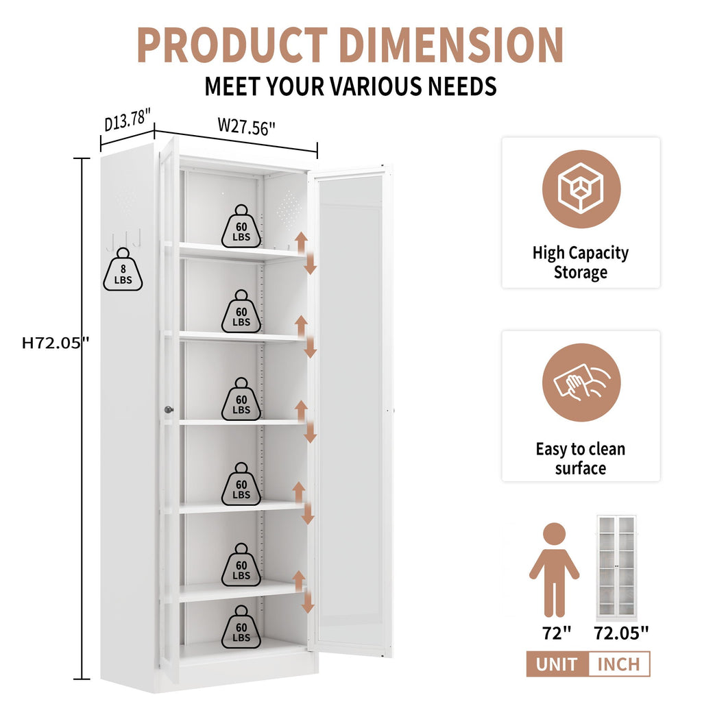 Industrial Metal Kitchen Pantry Cabinet With Adjustable Shelves - White