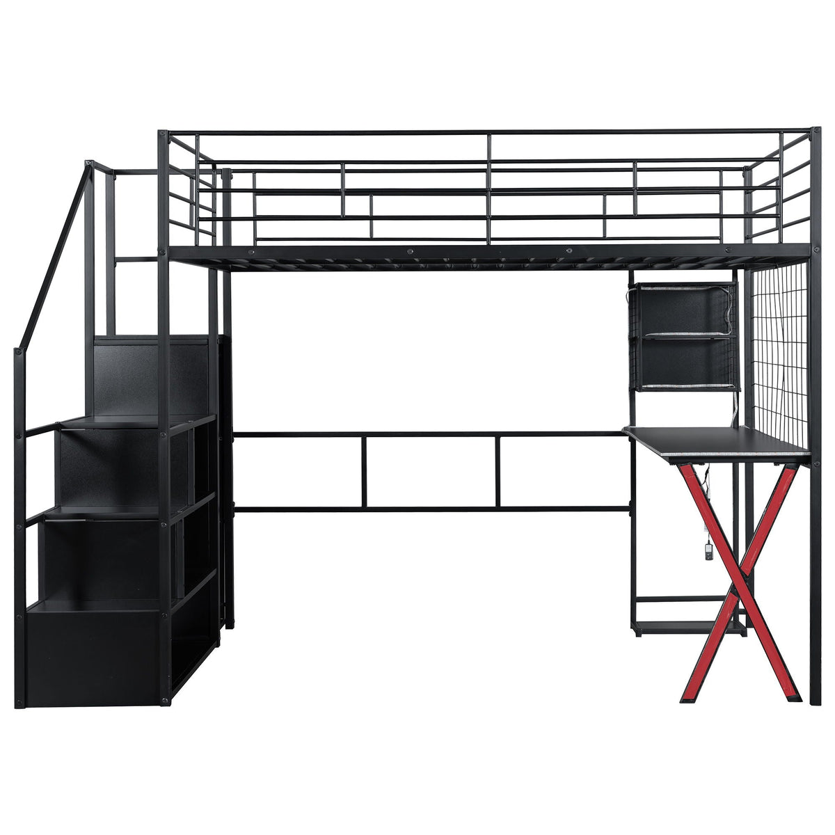 Loft Bed With Built In Work Station, Wardrobe, Storage Staircase And LED