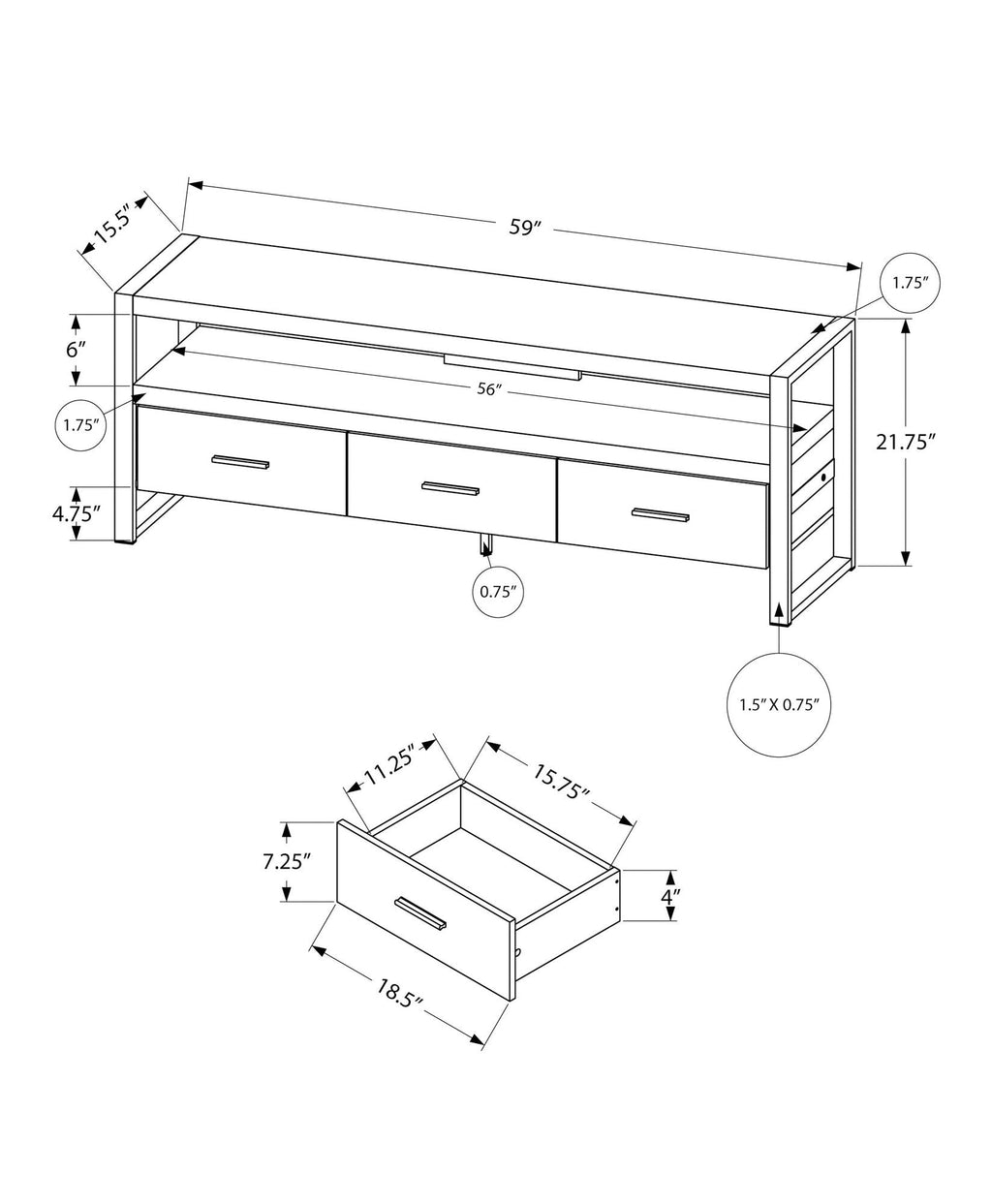 TV Stand, Console, Media Entertainment Center with Storage Drawers - Black
