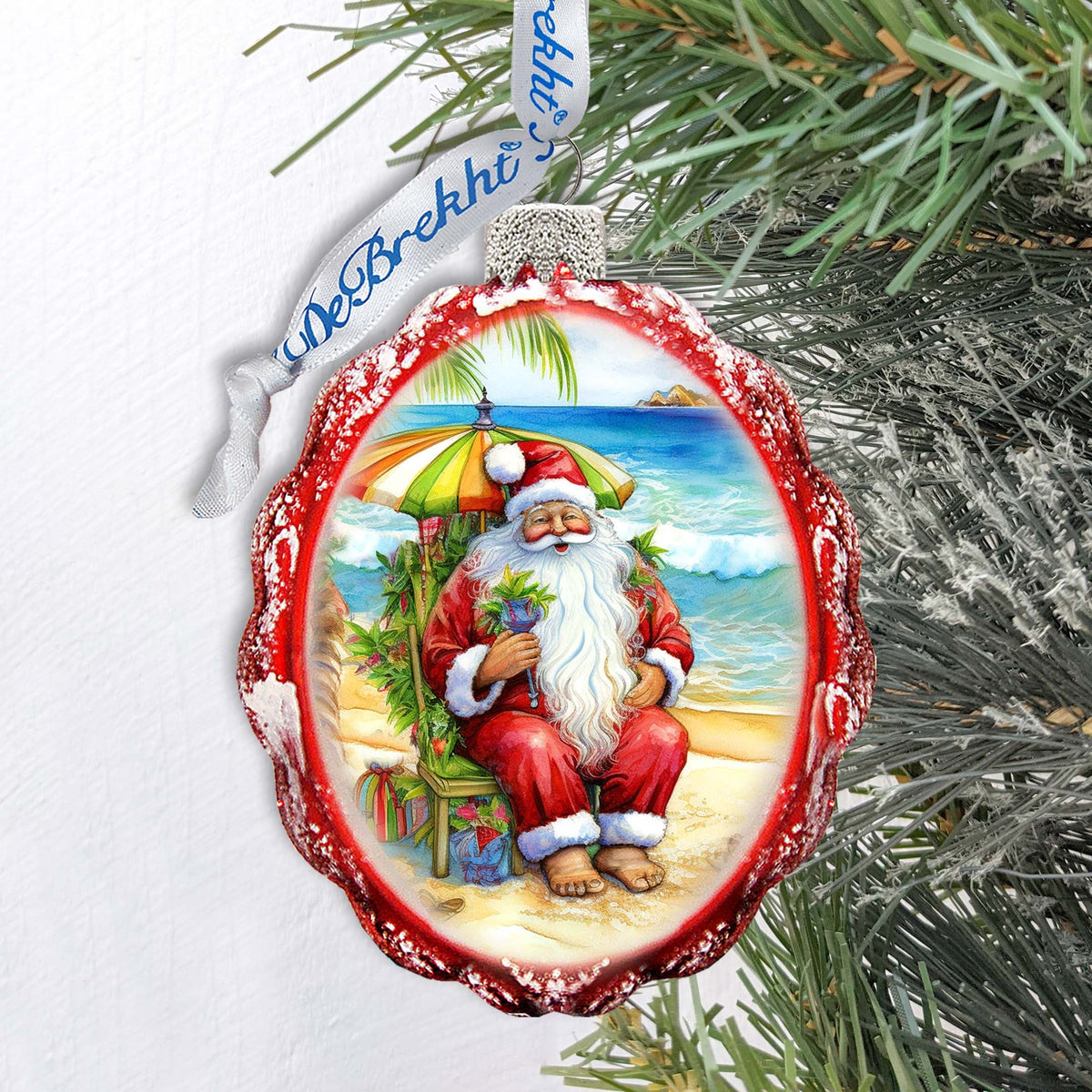 Nautical Christmas Decor - Santa on the Beach Keepsake Glass Ornaments by G. Debrekht - Christmas Decor - 777413