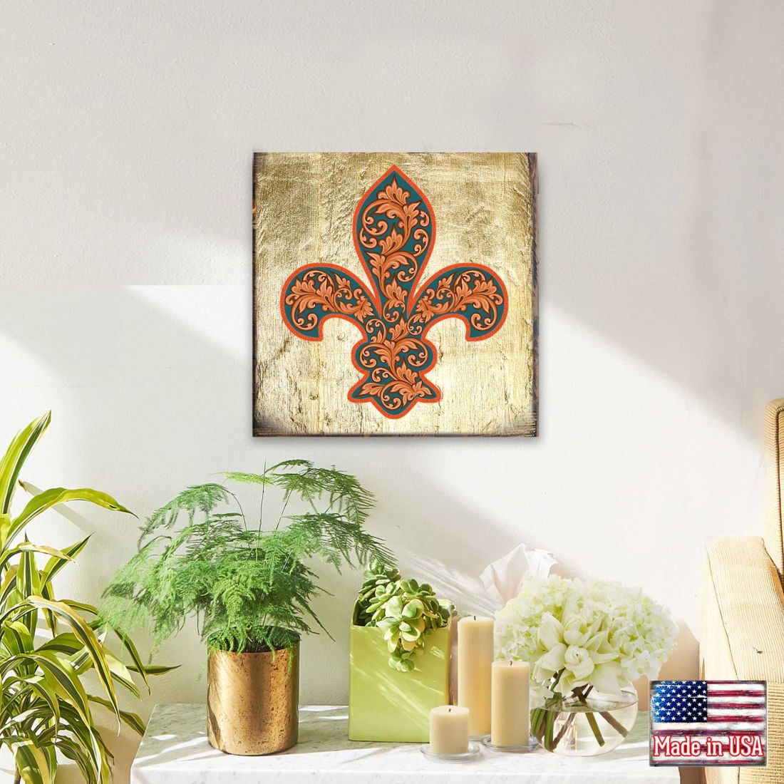 Cross Fleur-de-lis Wooden Gold Plated Wall Art by Museum Icon - Celtic Decor - 850442-09