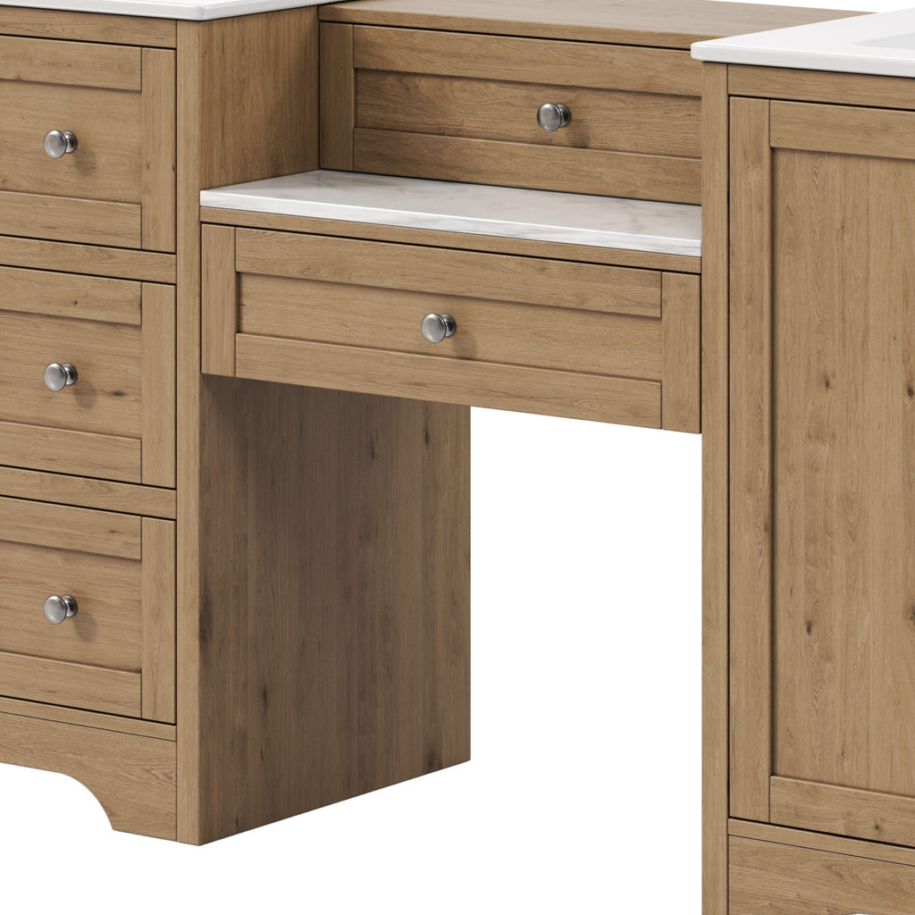Double Sink Bathroom Vanity With Countertop, 2 Ceramic Sinks, 6 Drawers