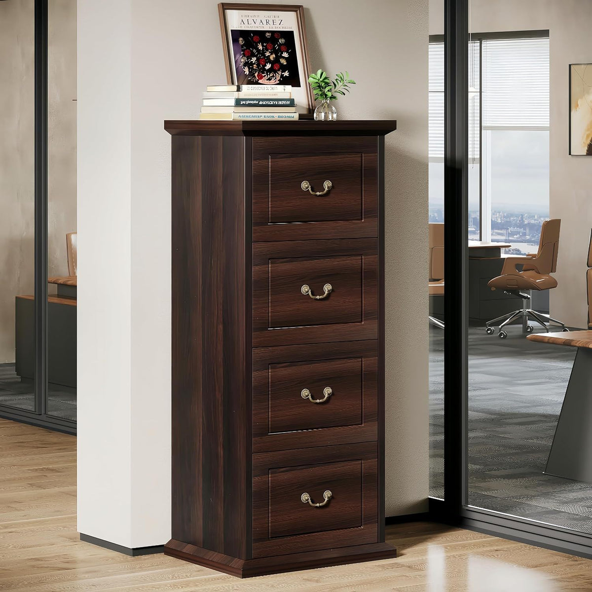4 Drawer Vertical File Cabinet For A4 / Letter Files - Walnut