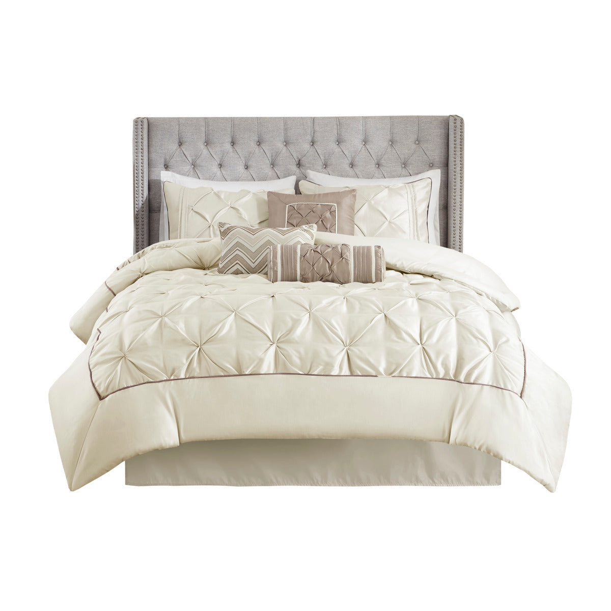 7 Piece Tufted Comforter Set Ivory King