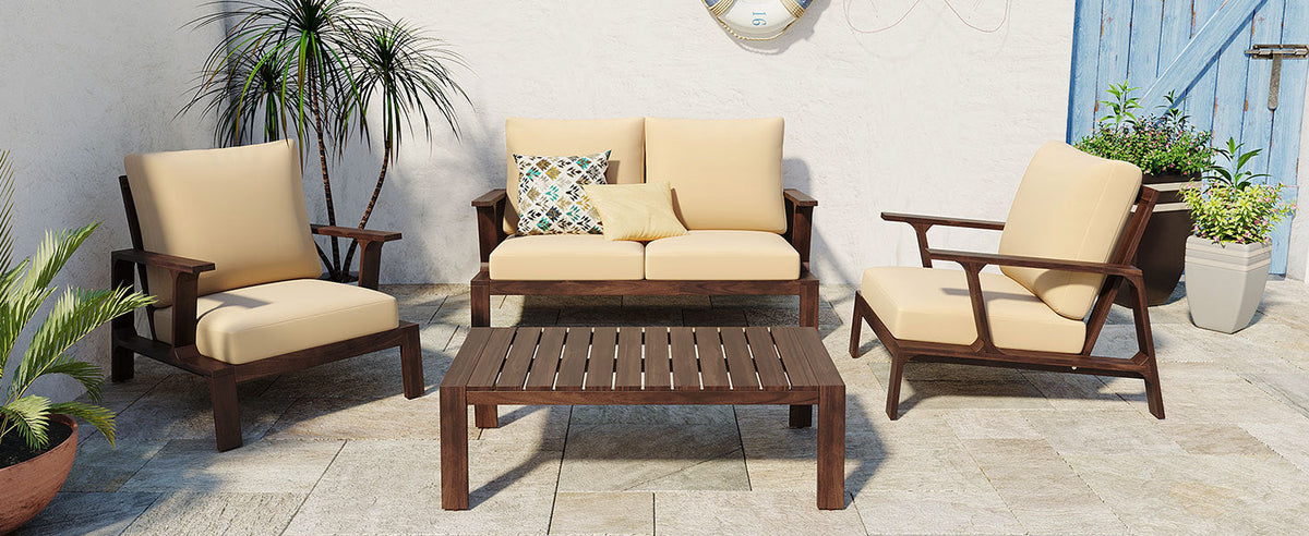 4 Pieces Outdoor Sofa Set with Cushions and Coffee Table