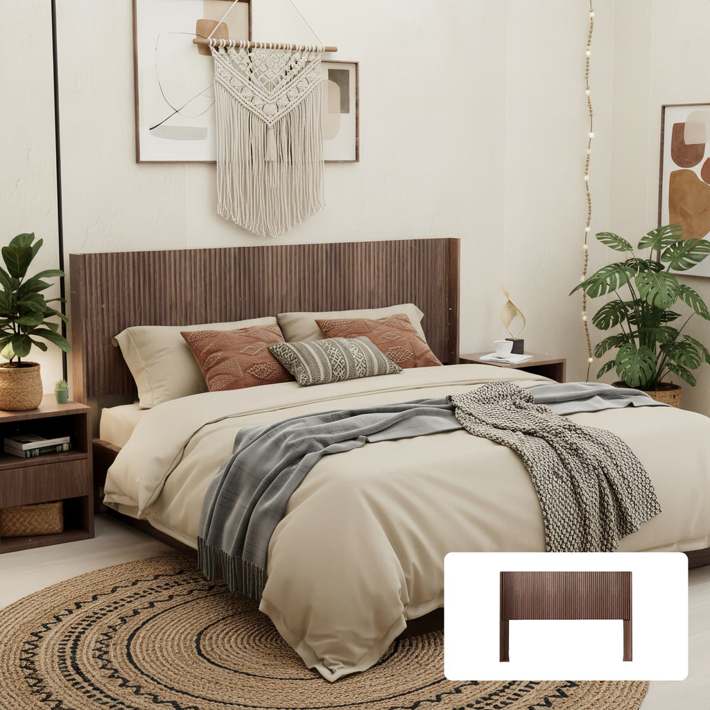 Queen Headboard Only, Fluted Panel Design - Walnut