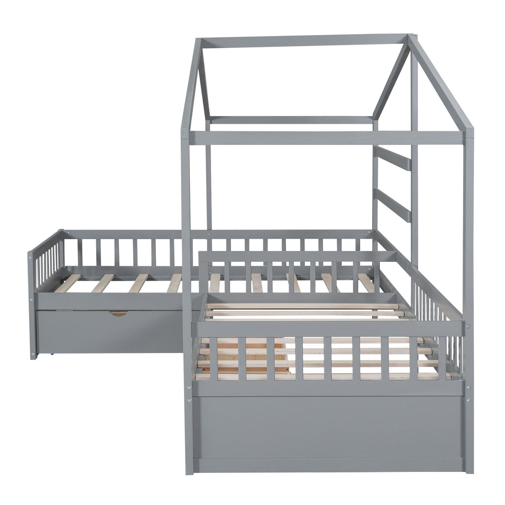 L Shape Platform Bed With 3 Storage Drawers
