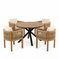 5 Piece Outdoor Dining Set With Round Table And 4 Wrapped Chairs - Black / Brown / Teak