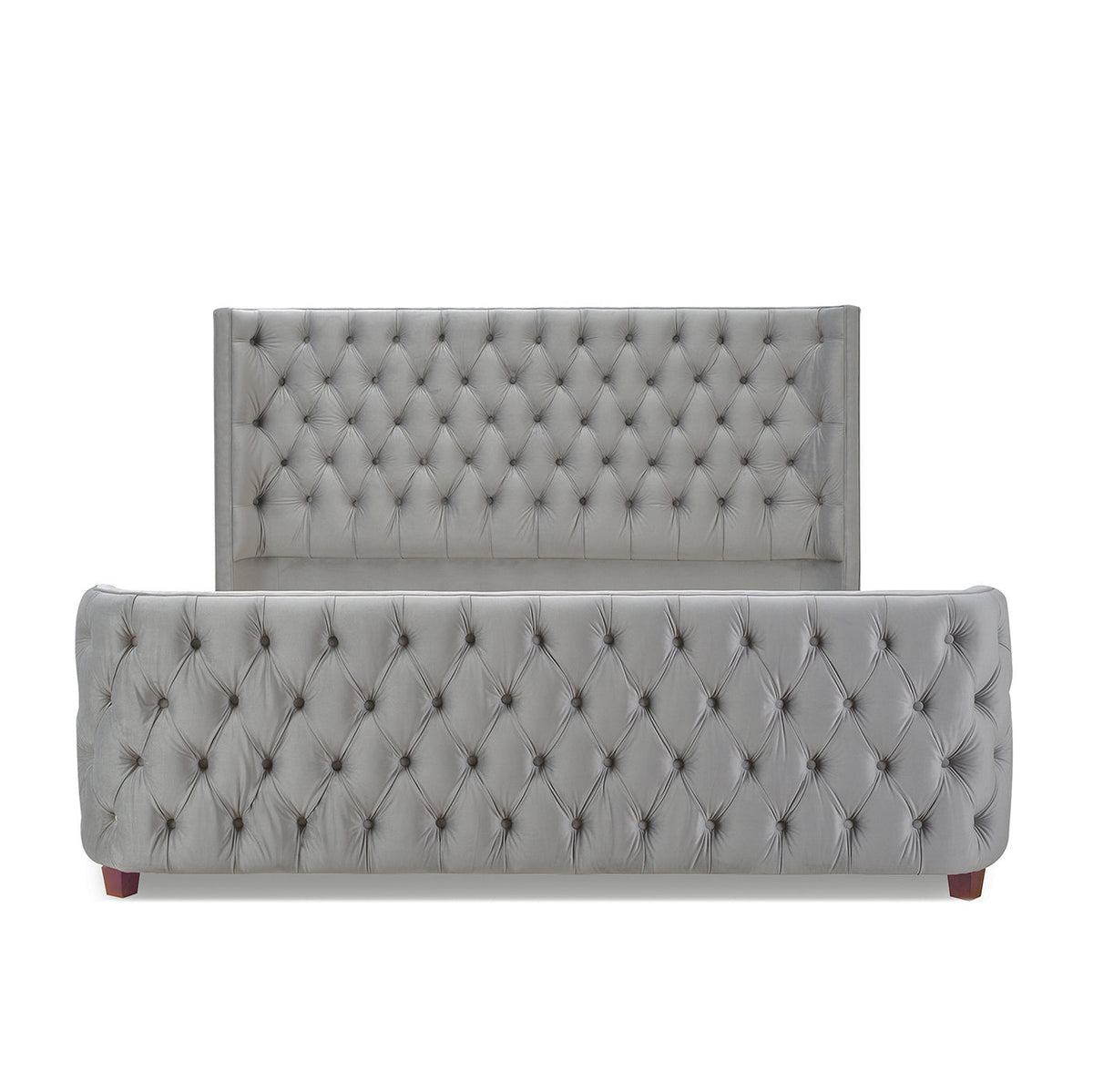 Brooklyn King Tufted Panel Bed Headboard and Footboard Set, Opal Grey Velvet