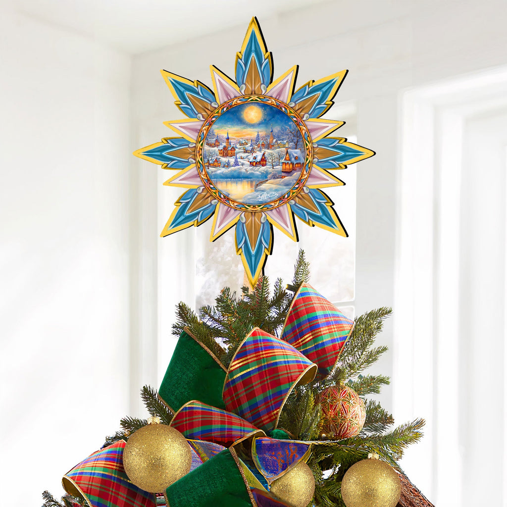 Christmas Village Star Tree Topper Wooden Decor by G. Debrekht - Christmas Decor - 89519