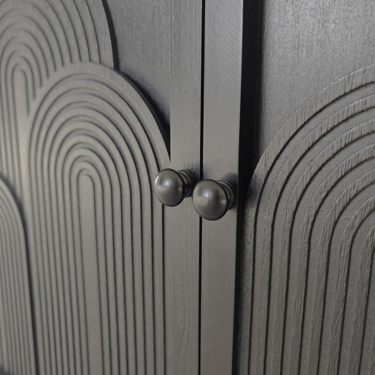 Modern Black Wood Storage Cabinet with Embossed Door